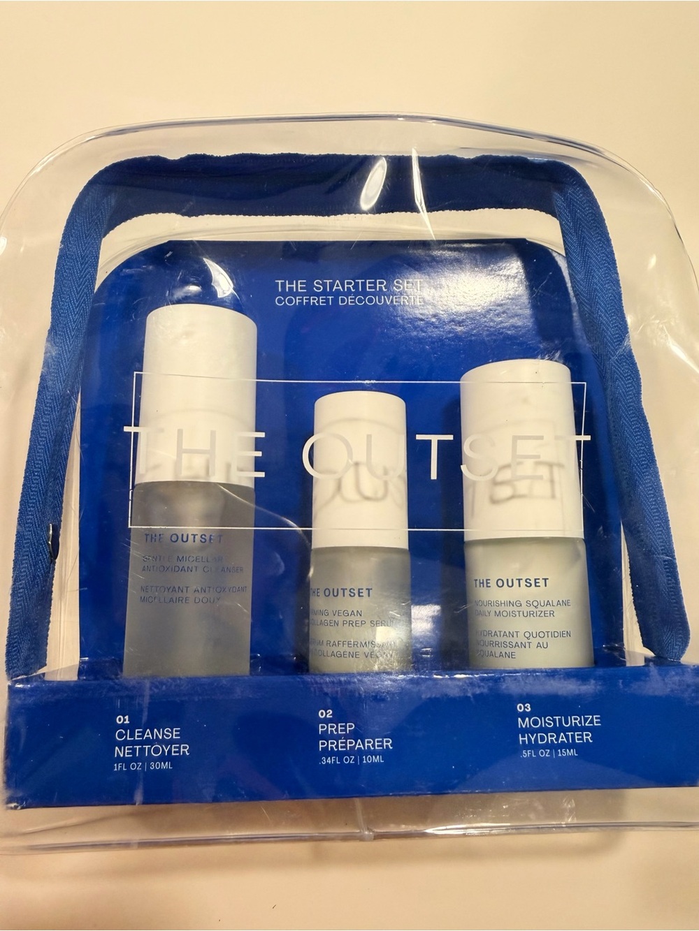 The Outset Starter Set: Cleanser, Prep Serum, Moisturizer New in packaging